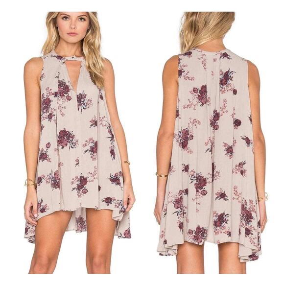 Free People Womens Tree Swing Tunic Dress Sz Medium Boho Cream Pink Floral Hi Lo - Picture 8 of 8